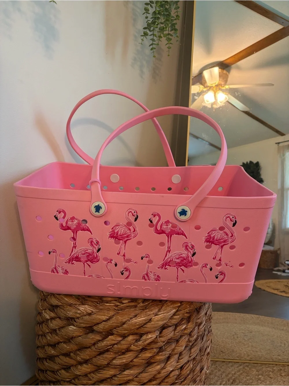 Simply Southern, Large  Pink Flamingo Rubber Tote